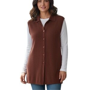 VTG Clifford & Wills Rust Long-Line Wool Button-up Sweater Vest - Extra Large